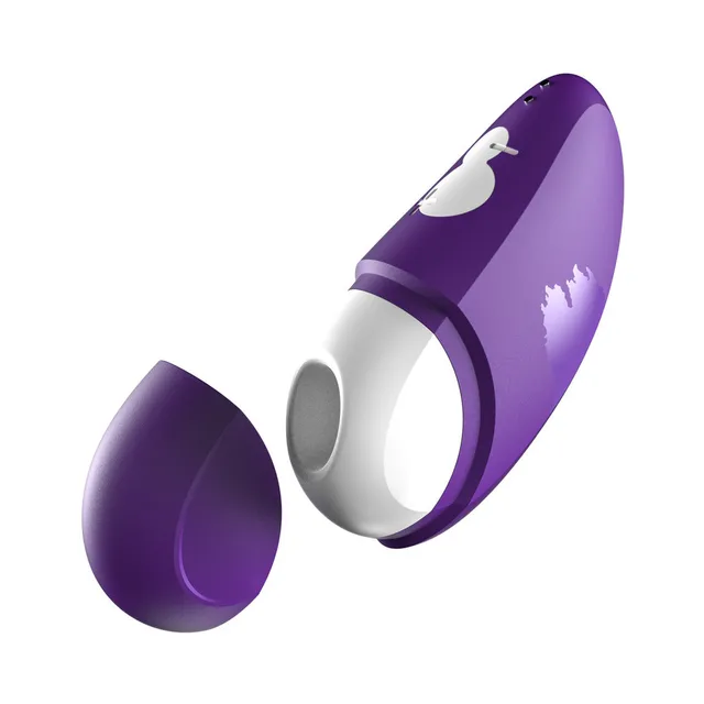 Purple ROMP Free vibrator with cap removed from white base