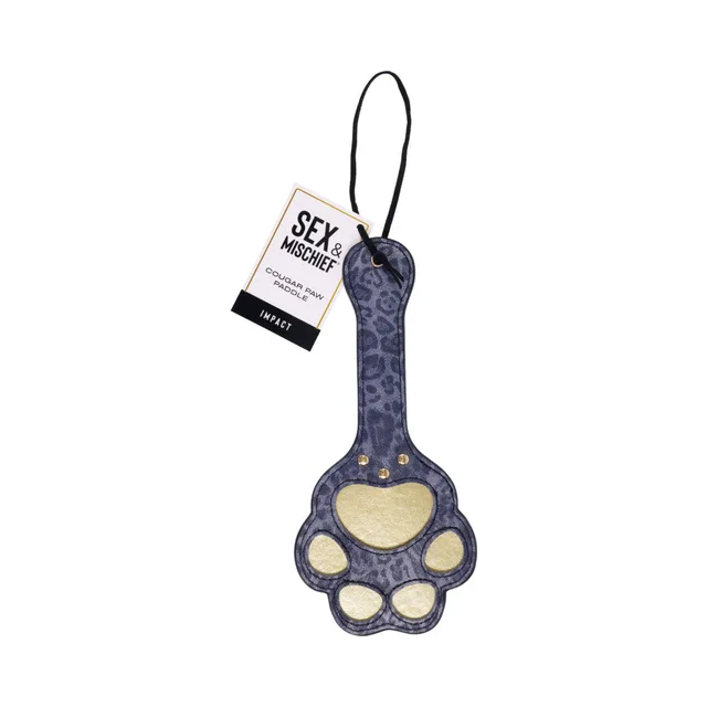 Sportsheets Cougar blue paw paddle gold paw pads and black wrist loop