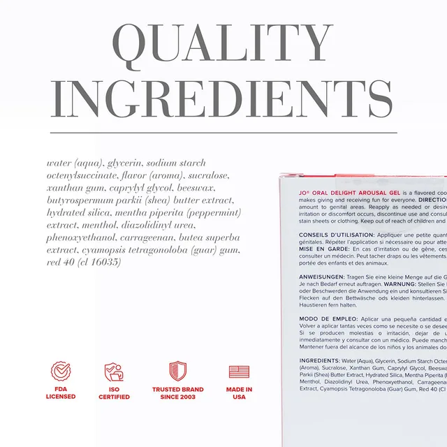System JO Oral Delight Strawberry Gel ingredient panel with small carton image