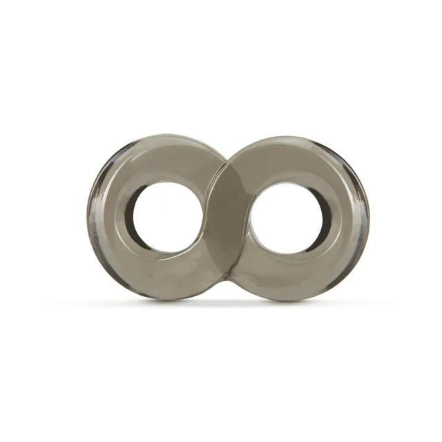 Front view of translucent black figure-eight ring