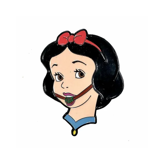 Poisoned Princess enamel pin with black hair, red bow and green mouth strap