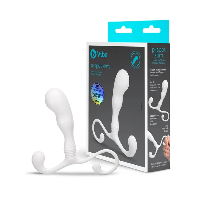 White b-Vibe P-Spot Slim massager beside retail box