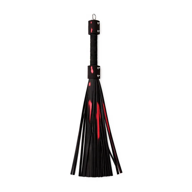 Pink Elephant Heat Tease black and pink flogger mixed black and pink tails beneath the black riveted handle
