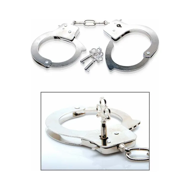 Fetish Fantasy Silver Handcuffs silver cuffs with chain keys and hinge detail
