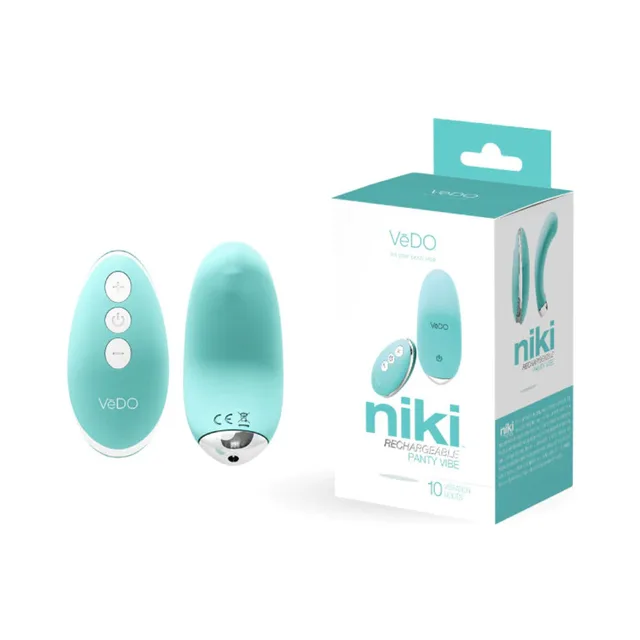 Turquoise VeDO Niki panty vibrator remote and retail box