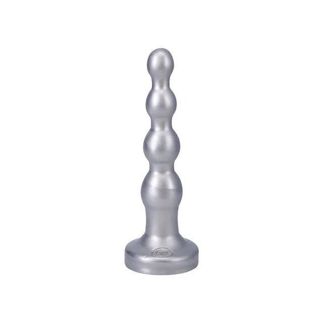 Tantus Ripple Large silver silicone bead dildo upright five-lobe shaft and flared base