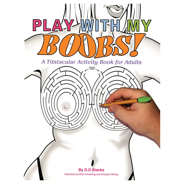 white Play with My Boobs cover with maze illustration and hand holding green pen