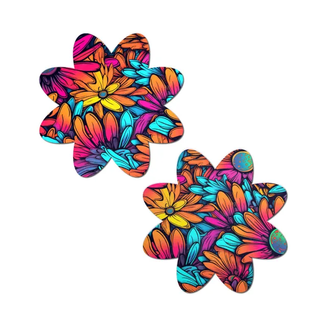 Pastease neon floral petal breast pasties matching pair filled with bright multicolor flower artwork