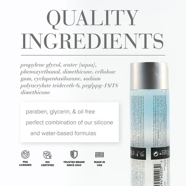 Eight-ounce System JO Classic Hybrid ingredient panel with rear bottle view