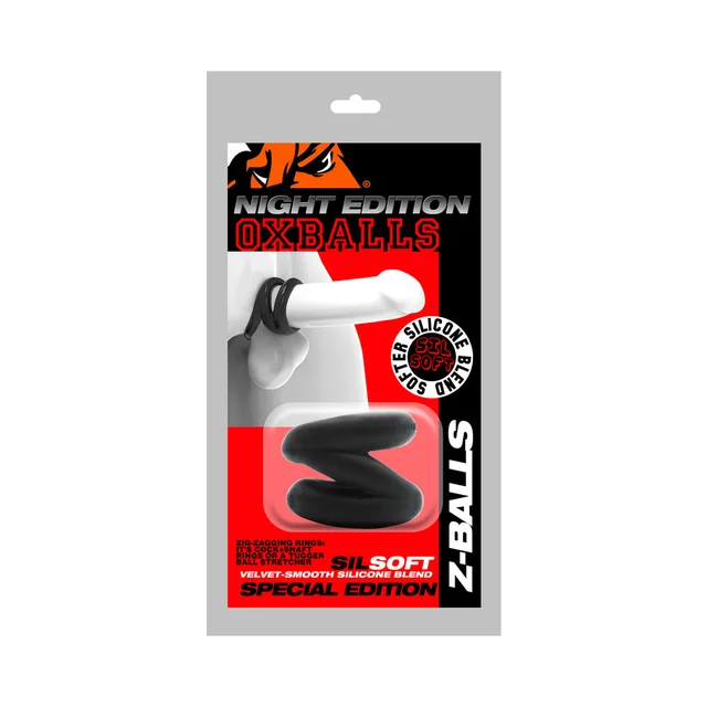Oxballs Z-Balls Night black zig-zag three-ring stretcher