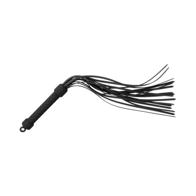 Temptasia Ardor black flogger horizontal view of handle and strands