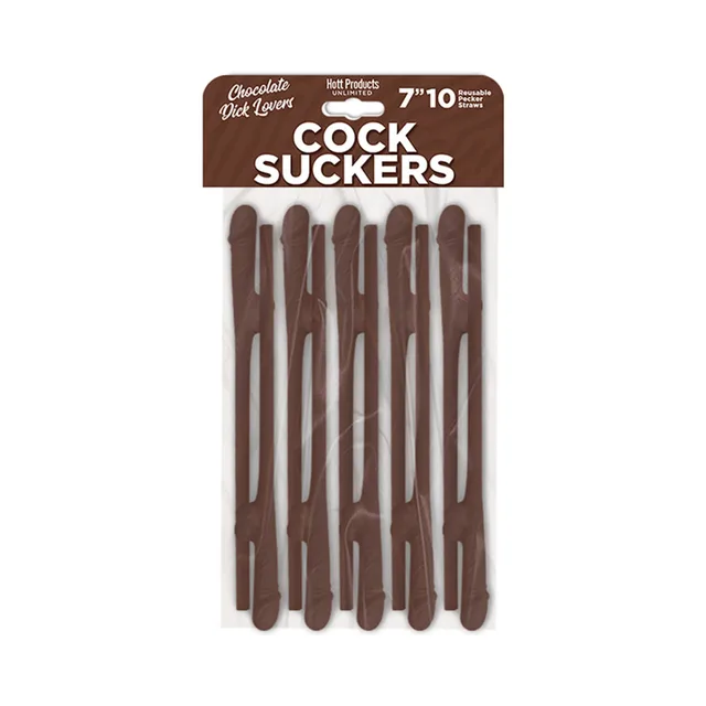 Ten dark brown Skins Pecker Straws in clear retail package