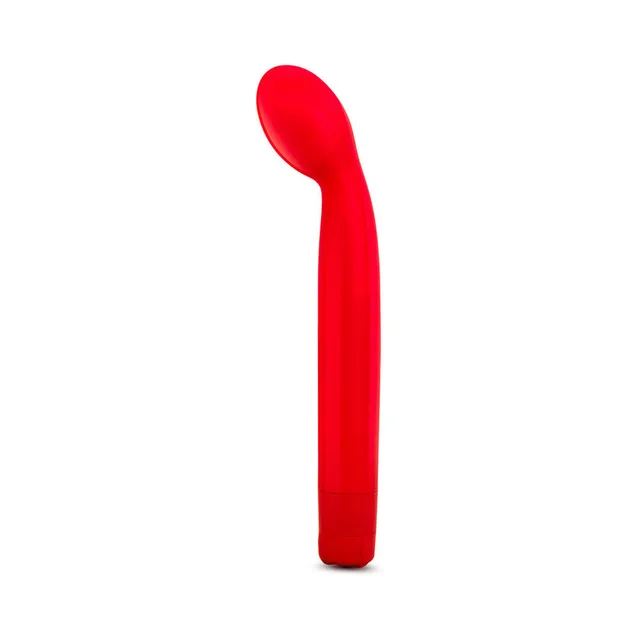 Sexy Things G Slim Red Vibrator upright front view of curved red shaft