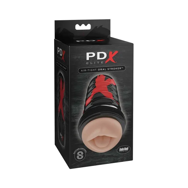 PDX Elite Air Tight Oral Beige Black Stroker in black retail carton