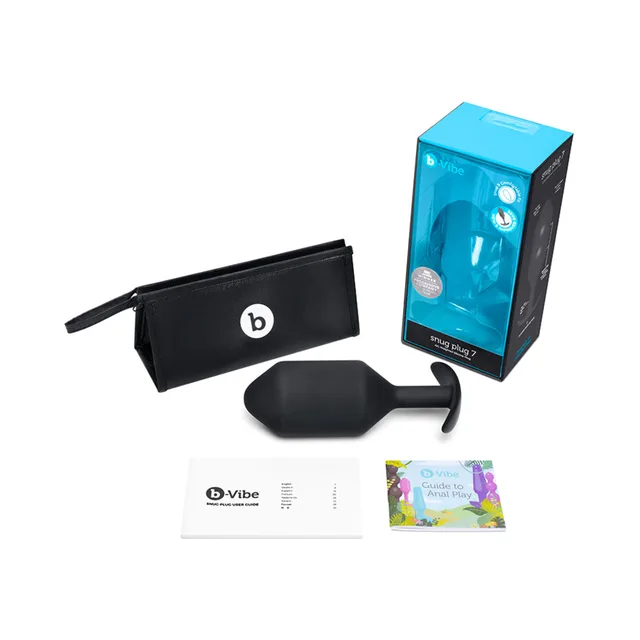 Black b-Vibe Snug Plug 7 with box, pouch and guide