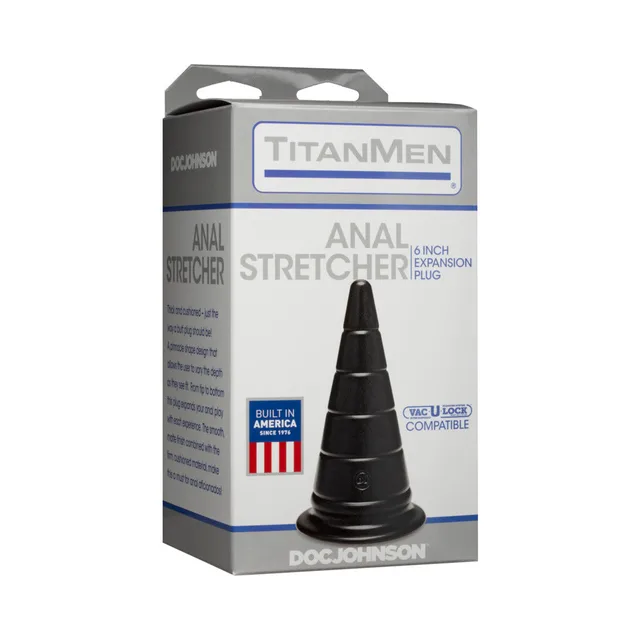 TitanMen Black 6 Inch Stretcher gray white retail carton three-quarter view