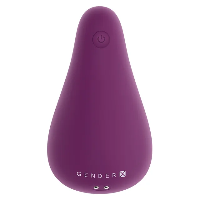 Front view of burgundy teardrop-shaped BJ Buddy with power button
