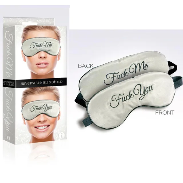 Icon Brands Reversible Silk Eye Mask retail box beside front and back script views