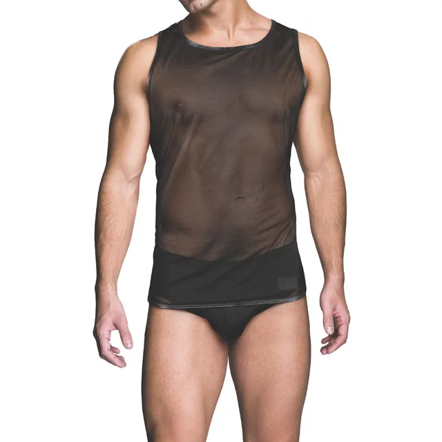 Front view of sheer Prowler RED mesh tank XL