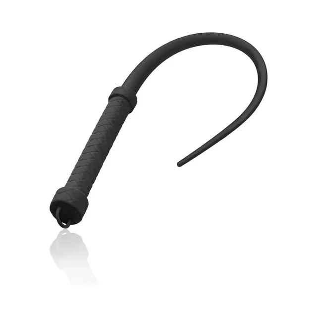 XR Brands Master Series black Viper Tail silicone whip with looped tapered tail and crosshatched handle