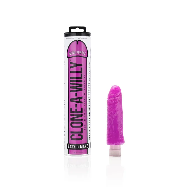 Clone-A-Willy Neon Purple Kit tall tube with pink vibrating insert