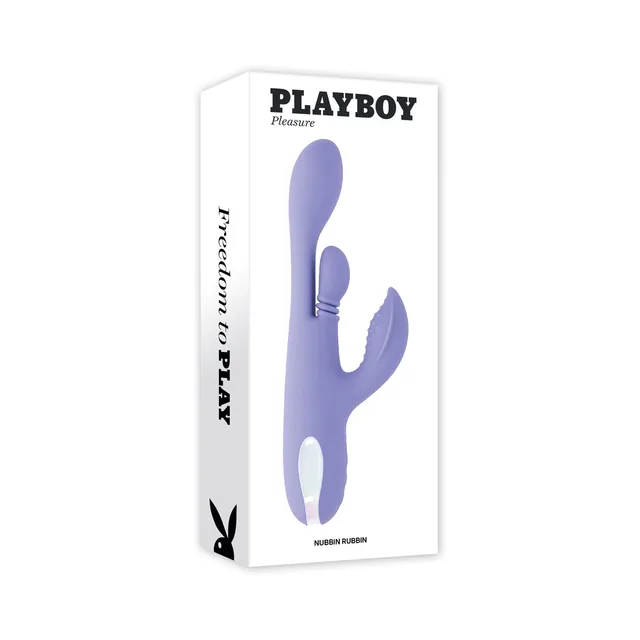 Playboy Nubbin Rubbin purple dual vibrator pictured on white box