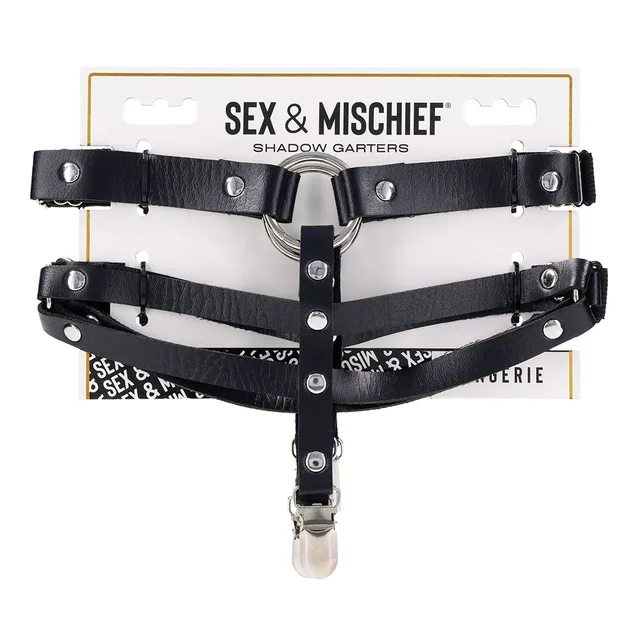Sportsheets Shadow black thigh garters front retail package