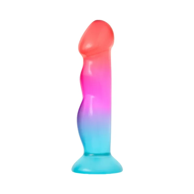 Blush Avant Artisan Tropical gradient silicone dildo straight front view with turquoise circular suction base