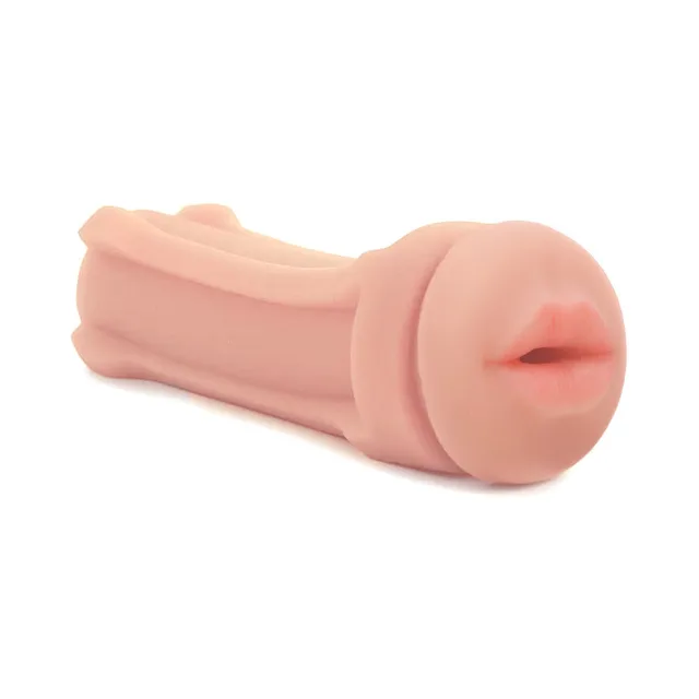Beige mouth-opening sleeve with molded lip detail