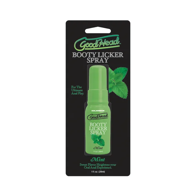 GoodHead Mint Booty Licker Spray 1 oz green pump bottle on black mint card