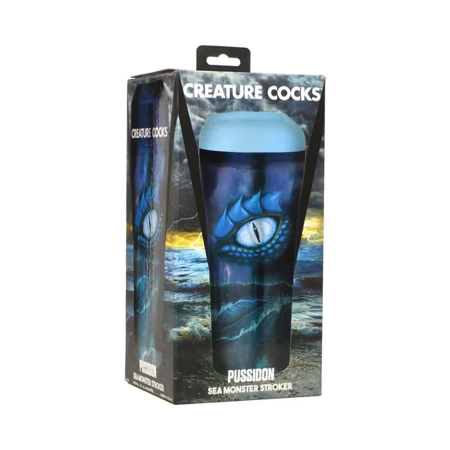 blue Pussidon sea monster stroker with sculpted face in retail box
