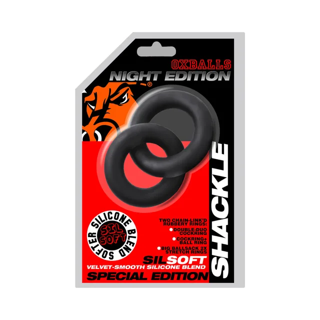 Oxballs Shackle Night black double-link silicone rings package