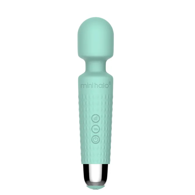 Mint green Mini Halo 20X wand with ribbed handle and three buttons