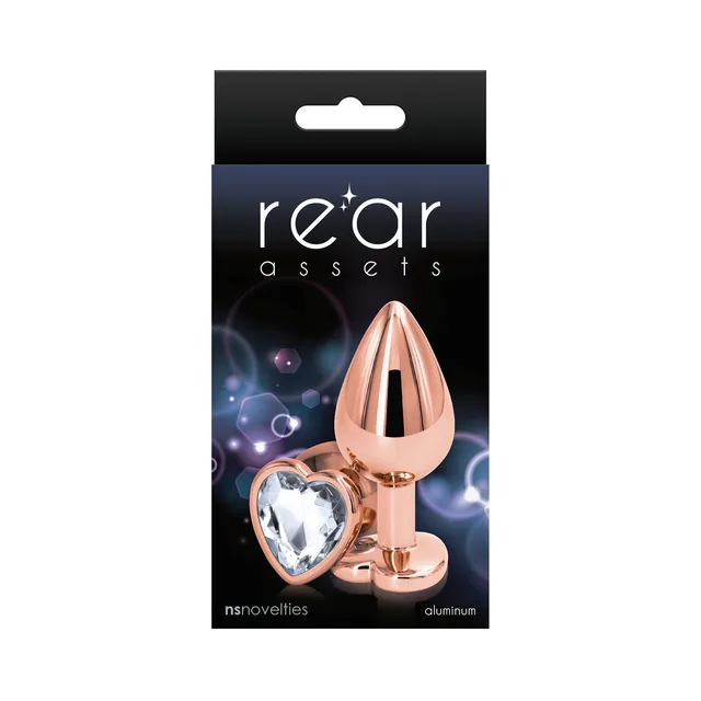 Medium clear heart Rear Assets rose gold plug in black box