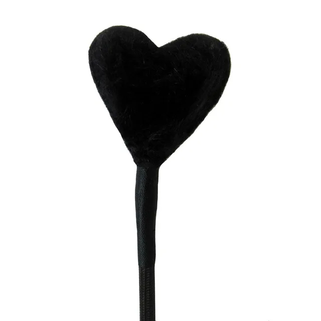 black heart-shaped fluff tip crop with narrow black handle