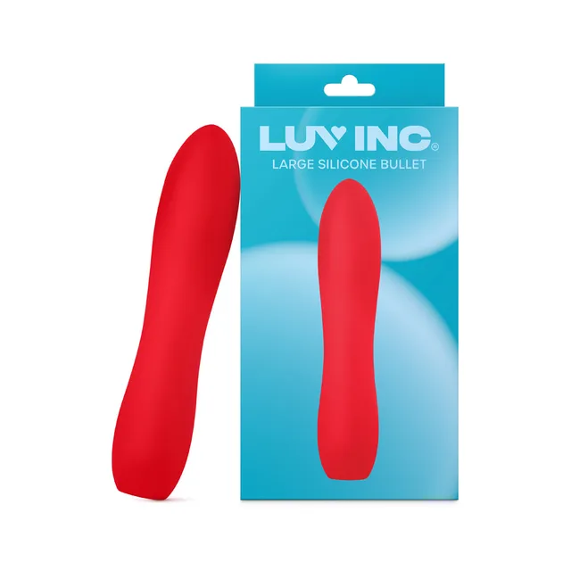 Red Luv Inc LB72 large silicone bullet beside retail card