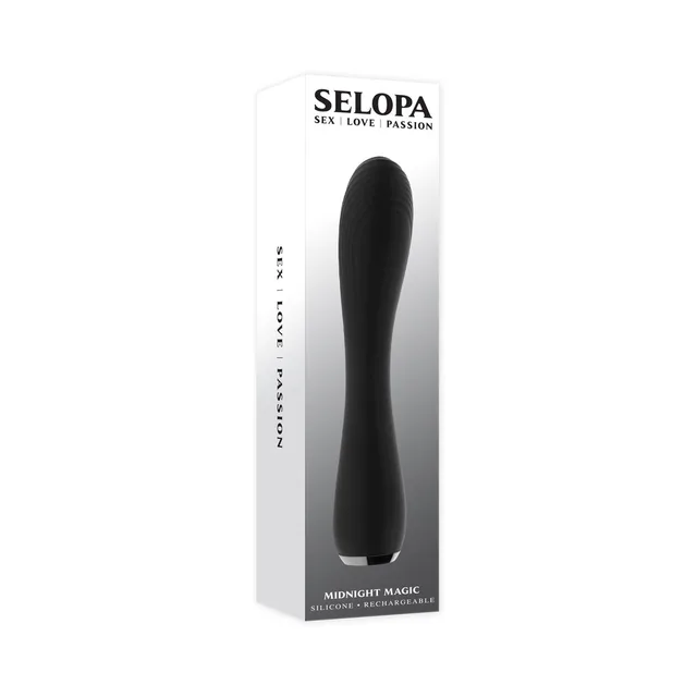 black Selopa Midnight Magic vibrator pictured on tall white box