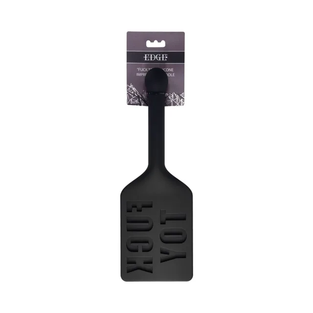 Black Sportsheets Edge paddle with raised FUCK TOY lettering