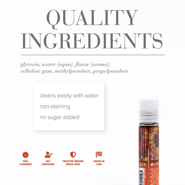 JO H2O Peachy Lips bottle beside a white ingredient information panel