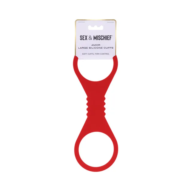 Large red Sportsheets Sex and Mischief Amor silicone figure-8 cuffs