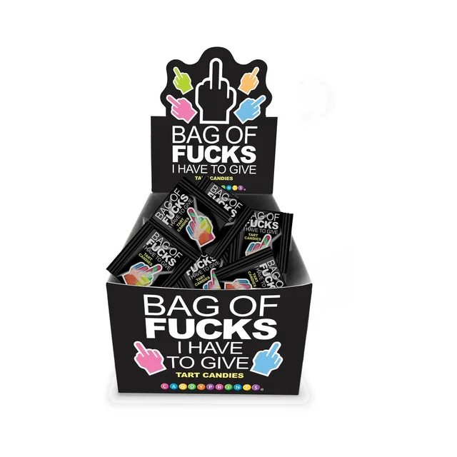 Bag of Fucks candy mini packs in black 100-piece display