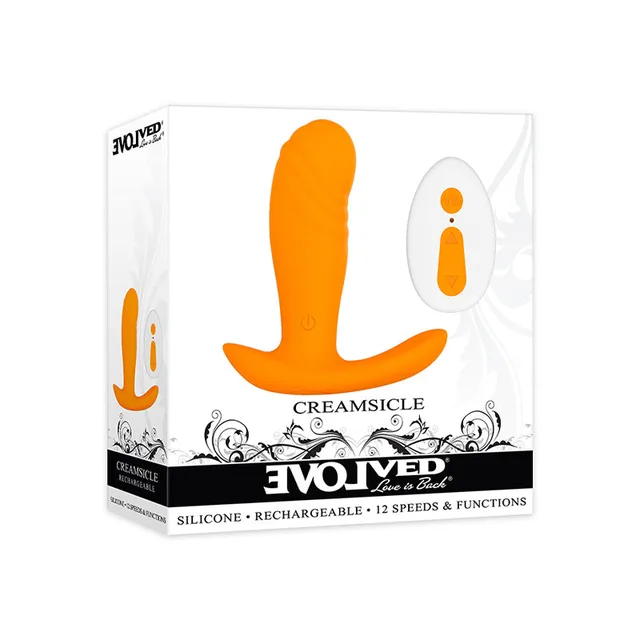 Orange Evolved Creamsicle massager in white retail box
