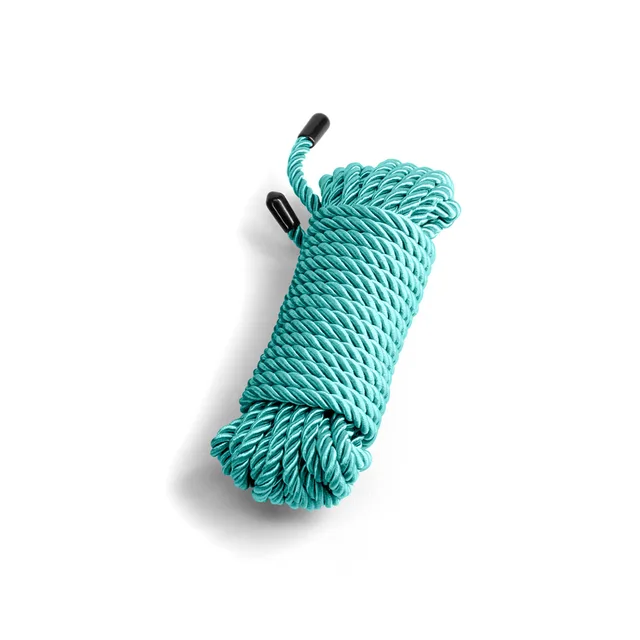 Coiled mint-green twisted rope with black finished ends