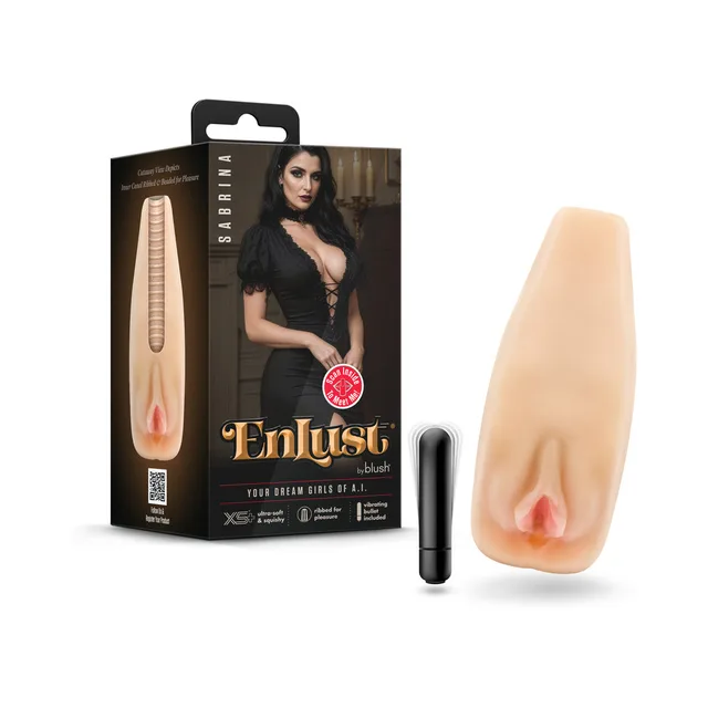 Blush EnLust Sabrina textured stroker with black bullet and illustrated retail box