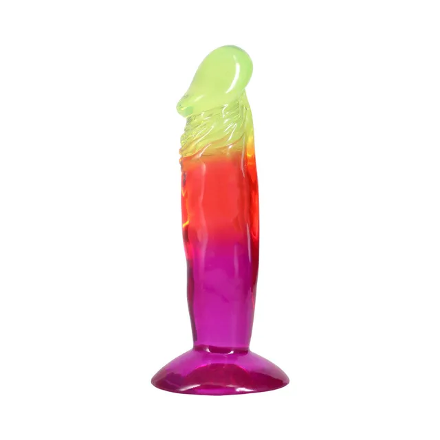 Doc Johnson Crystal Jellies 6.5-inch rainbow dong left profile view