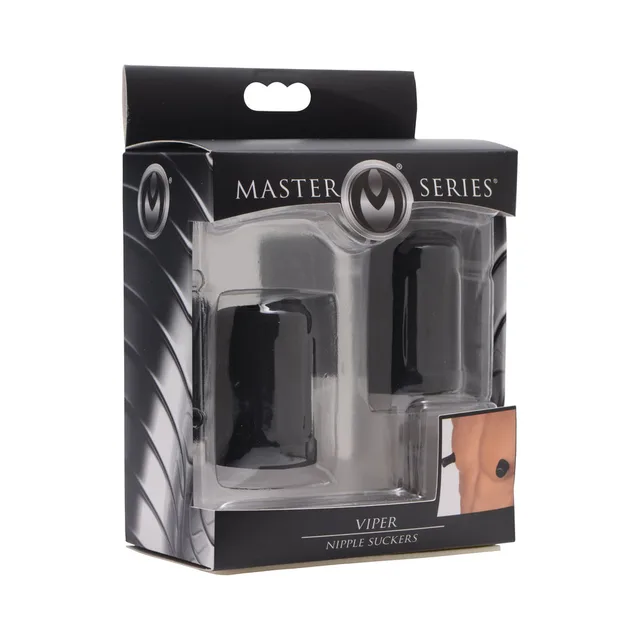 Master Series Viper black nipple suckers pair inside clear-front black retail box