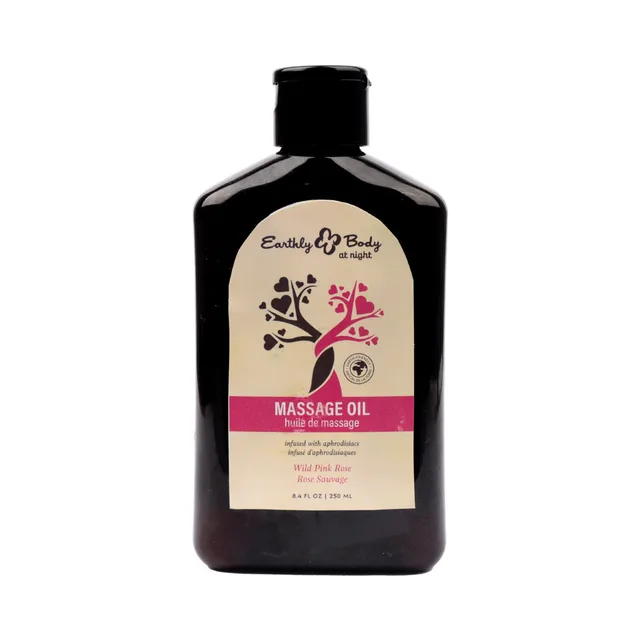 Front of Earthly Body wild pink rose massage oil 8.4 oz bottle