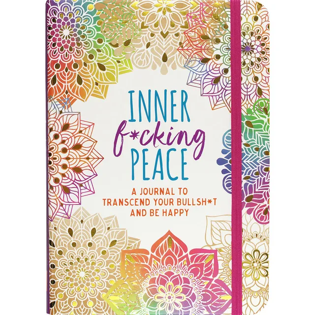 Inner Fucking Peace journal cover with intricate rainbow floral patterns and pink elastic