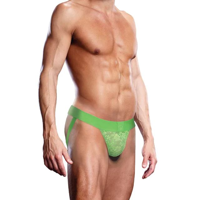 Front view of neon-green Prowler lace jock strap size XL