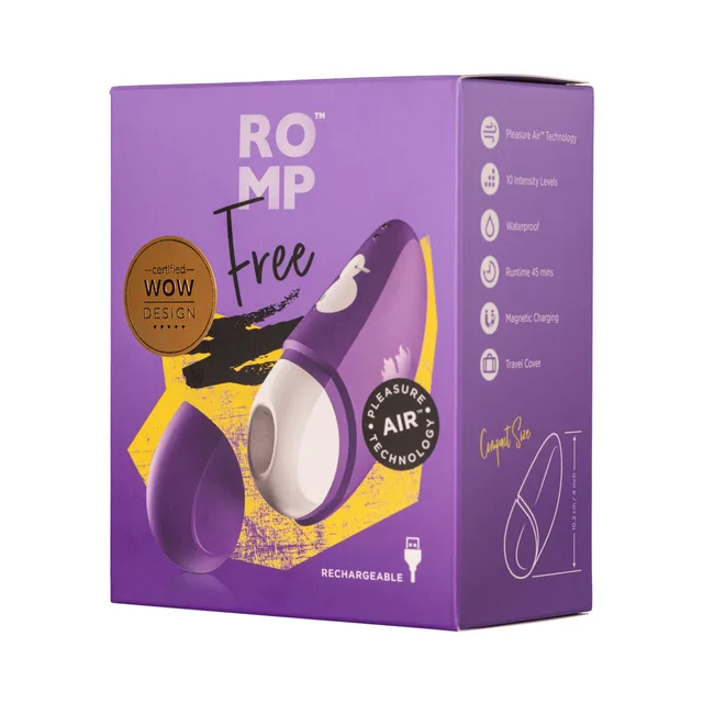 ROMP Free purple clitoral vibrator in purple retail box